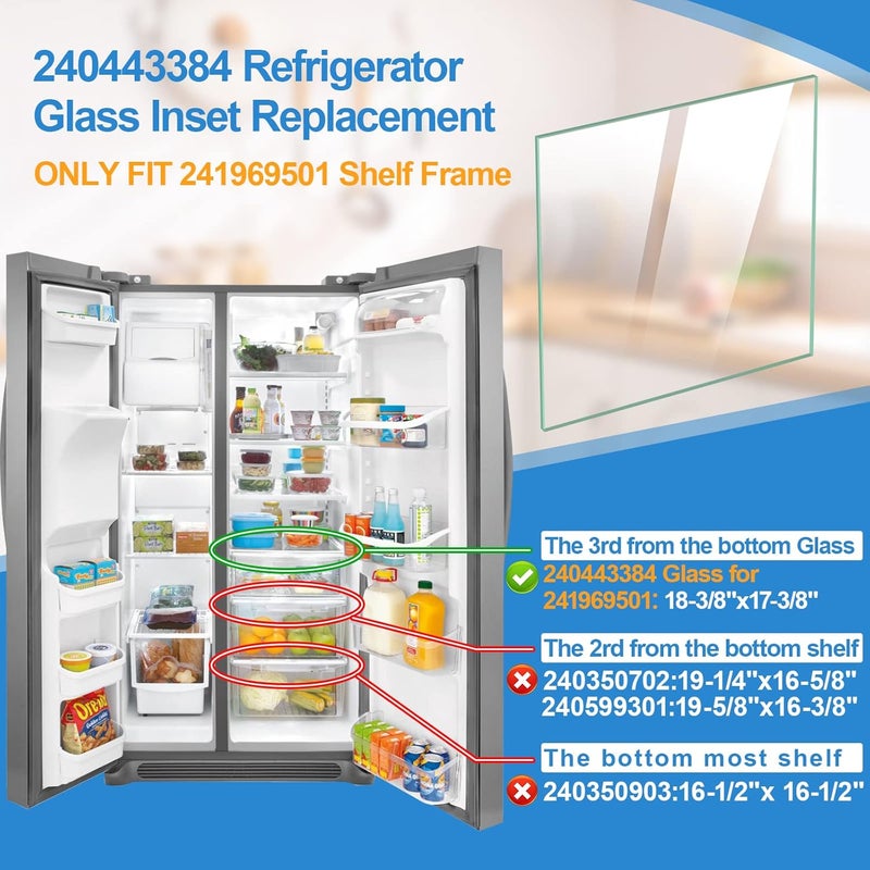 Alvar UPGRADED 240443384 Refrigerator Crisper Glass Inset Only for 241969501 Refrigerator Shelf Frame,Glass Crisper Cover Compatible with Frigidaire Refrigerator Replacement Shelf Parts - Image 3